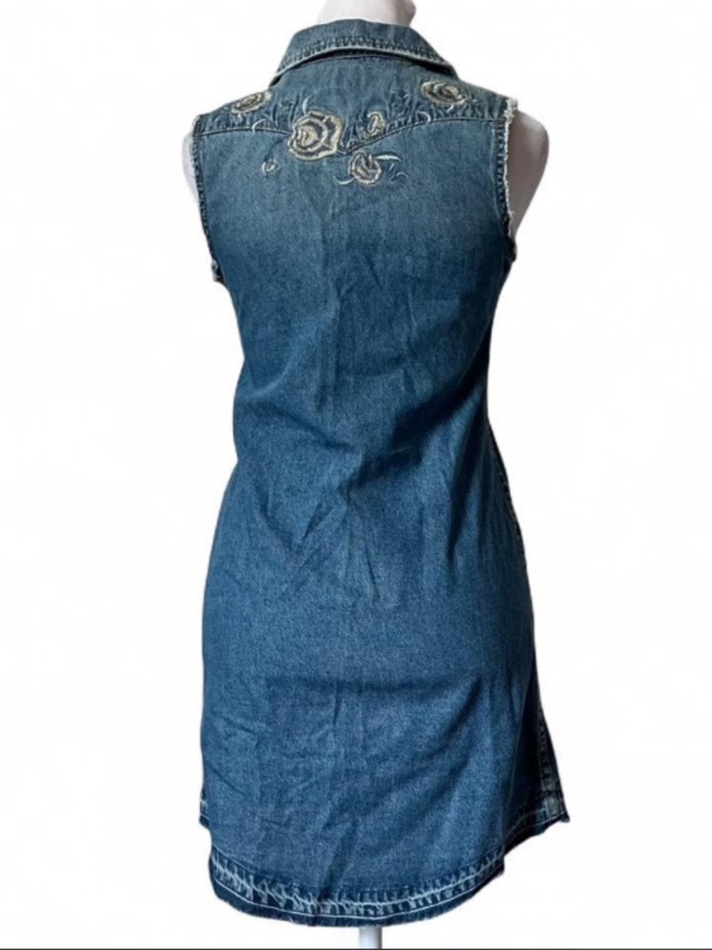 Hudson Denim Shirt Sleeveless Distressed Button Front Western Mini Dress - Picture 4 of 11